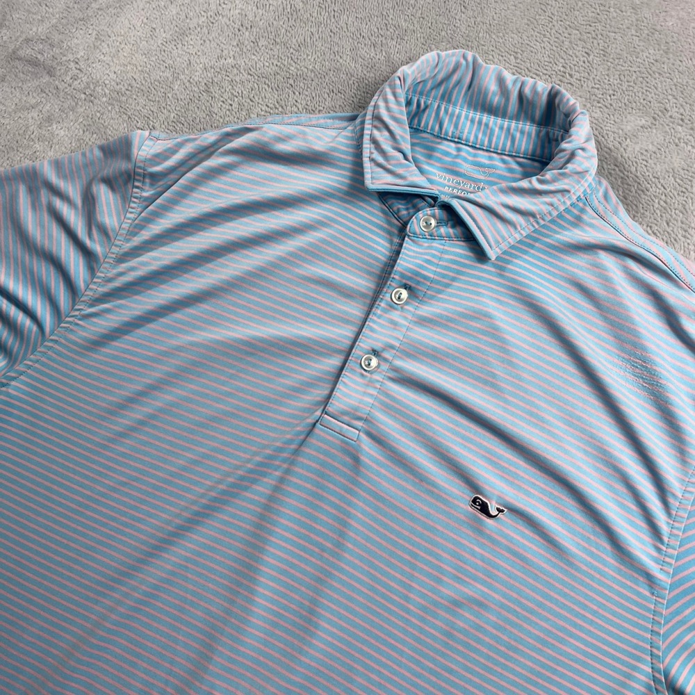 Vineyard Vines Blue and Pink Thin-Stripe Polo